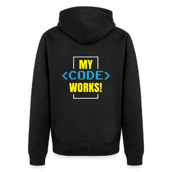 Mein Code Funktioniert Programmieren Coding Coder - Unisex Premium Bio Zip Hoodie - Schwarz - Hinten - Nico (187cm)