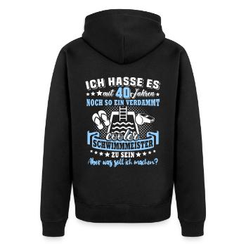 Schwimmmeister Geburtstag 40 Jahre alt - Unisex Premium Bio Zip Hoodie - Schwarz - Hinten - Nico (187cm)