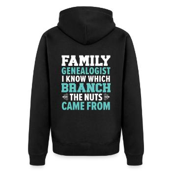 Family genealogist branch the nuts came from - Unisex Premium Organic Zip Hoodie - black - Back - Nico (187cm)