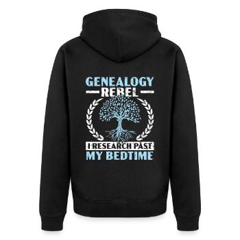 Genealogy Rebel I Research Past My Bedtime - Unisex Premium Organic Zip Hoodie - black - Back - Nico (187cm)