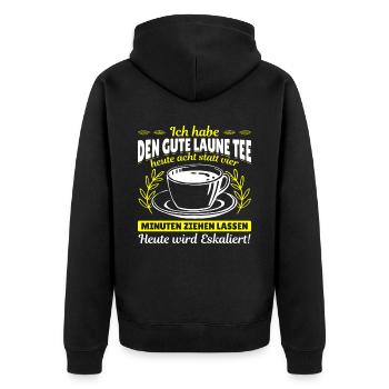 Gute Laune Tee Eskalation Lustiges gute laune - Unisex Premium Bio Zip Hoodie - Schwarz - Hinten - Nico (187cm)