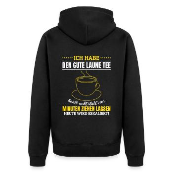 Gute Laune Tee Eskalation Lustiges gute laune - Unisex Premium Bio Zip Hoodie - Schwarz - Hinten - Nico (187cm)