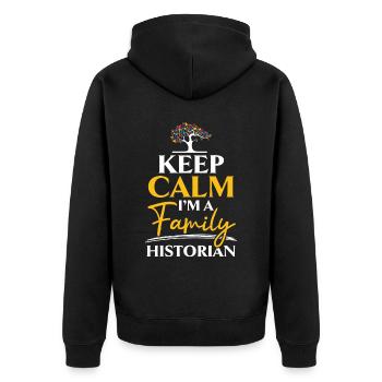 Keeping calm I am a family historian Genea - Unisex Premium Organic Zip Hoodie - black - Back - Nico (187cm)