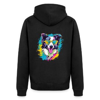 Border Collie Hund Hunderasse - Unisex Premium Bio Zip Hoodie - Schwarz - Hinten - Nico (187cm)
