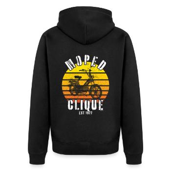 Moped Clique Scooter Mokick Two-Wheeler Driver 1977 - Unisex Premium Organic Zip Hoodie - black - Back - Nico (187cm)