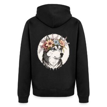 Cute Siberian Husky Flower Crown Pet Dog Breed Flo - Unisex Premium Bio Zip Hoodie - Schwarz - Hinten - Nico (187cm)