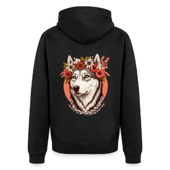Fleur de Husky sibérien mignon Couronne Race de chien de compagnie Flo - Veste à capuche bio Premium Unisexe - noir - Dos - Nico (187cm)