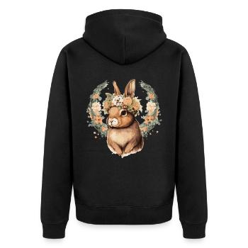 Fleur de lapin mignon Couronne Lapin Floral Animal de ferme - Veste à capuche bio Premium Unisexe - noir - Dos - Nico (187cm)