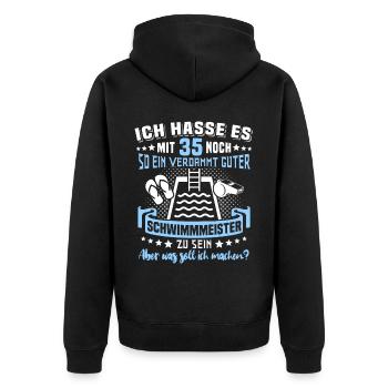 Schwimmmeister 35. Geburtstag 35 Jahre Bademeister - Unisex Premium Bio Zip Hoodie - Schwarz - Hinten - Nico (187cm)