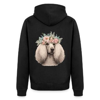 Cute Poodle Flower Crown Pet Dog Breed Floral Pupp - Unisex Premium Organic Zip Hoodie - black - Back - Nico (187cm)