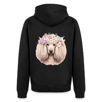 Cute Poodle Flower Crown Pet Dog Breed Floral Pupp - Unisex Premium Organic Zip Hoodie - black - Back - Nico (187cm)