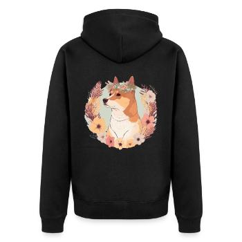 Mignon Shiba Inu Fleur Couronne Chien Floral Chiot - Veste à capuche bio Premium Unisexe - noir - Dos - Nico (187cm)