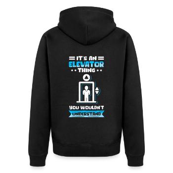 Fahrstuhl Aufzug | Aufzugsmechaniker Geschenk - Unisex Premium Bio Zip Hoodie - Schwarz - Hinten - Nico (187cm)