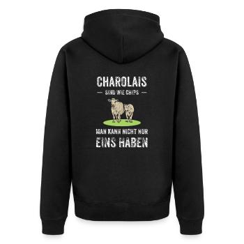 Charolais Rind I Frankreich Rinderzucht für - Unisex Premium Bio Zip Hoodie - Schwarz - Hinten - Nico (187cm)