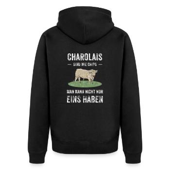 Charolais Rind I Frankreich Rinderzucht für - Unisex Premium Bio Zip Hoodie - Schwarz - Hinten - Nico (187cm)