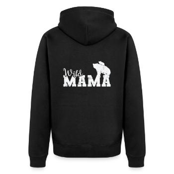 Wild Mama Bär Wald Tier - Unisex Premium Bio Zip Hoodie - Schwarz - Hinten - Nico (187cm)