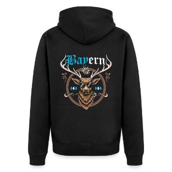 Bayern T-Shirt bayrisch Trachtenshirt Bayern Shirt - Unisex Premium Bio Zip Hoodie - Schwarz - Hinten - Nico (187cm)