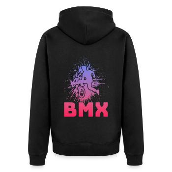 Tenue de vélo vintage, vélo urbain freestyle BMX - Veste à capuche bio Premium Unisexe - noir - Dos - Nico (187cm)