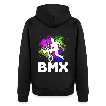 Tenue de vélo vintage, vélo urbain freestyle BMX - Veste à capuche bio Premium Unisexe - noir - Dos - Nico (187cm)