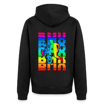 vintage Bike Outfit, Fahrrad Urban Freestyle BMX - Unisex Premium Bio Zip Hoodie - Schwarz - Hinten - Nico (187cm)