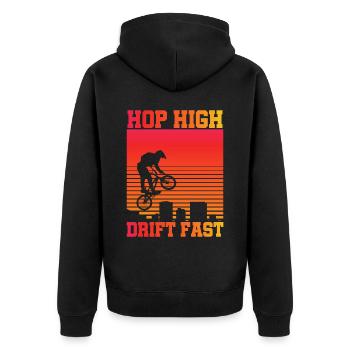 Tenue de vélo vintage, vélo urbain freestyle BMX - Veste à capuche bio Premium Unisexe - noir - Dos - Nico (187cm)