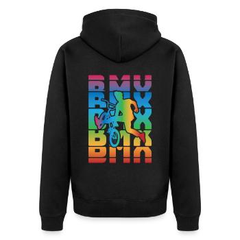 Tenue de vélo vintage, vélo urbain freestyle BMX - Veste à capuche bio Premium Unisexe - noir - Dos - Nico (187cm)