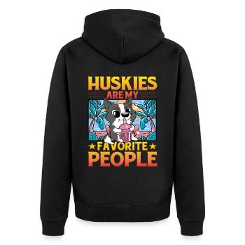 Huskies are my favorite people - Unisex Premium Bio Zip Hoodie - Schwarz - Hinten - Nico (187cm)