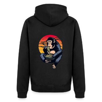 Schimpanse Ramen im Sonnenuntergang - Unisex Premium Bio Zip Hoodie - Schwarz - Hinten - Nico (187cm)