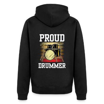 Stolzer Schlagzeuger Schlagzeug Schlagzeugspielen - Unisex Premium Bio Zip Hoodie - Schwarz - Hinten - Nico (187cm)