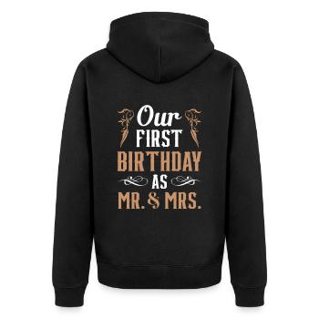Notre premier anniversaire en tant qu’homme et femme Dictons - Veste à capuche bio Premium Unisexe - noir - Dos - Nico (187cm)