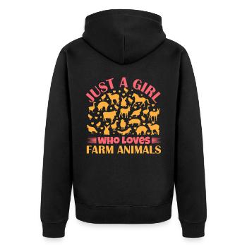 Filles, animaux de ferme, vaches, cochons, chèvres - Veste à capuche bio Premium Unisexe - noir - Dos - Nico (187cm)
