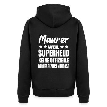Maurer Superheld Spruch - Unisex Premium Bio Zip Hoodie - Schwarz - Hinten - Nico (187cm)