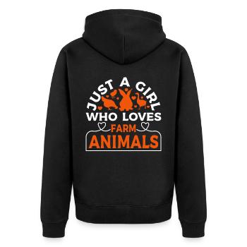 Filles, animaux de ferme, vaches, cochons, chèvres - Veste à capuche bio Premium Unisexe - noir - Dos - Nico (187cm)