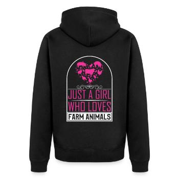 Filles, animaux de ferme, vaches, cochons, chèvres - Veste à capuche bio Premium Unisexe - noir - Dos - Nico (187cm)