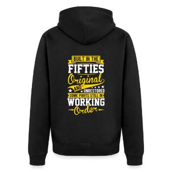 Erbaut In Fünfziger Jahren 50er Jahre Geburtstag - Unisex Premium Bio Zip Hoodie - Schwarz - Hinten - Nico (187cm)