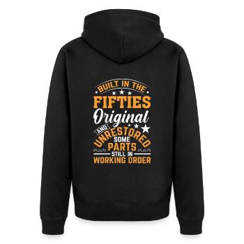 Built In Fifties 50's Birthday - Unisex Premium Organic Zip Hoodie - black - Back - Nico (187cm)