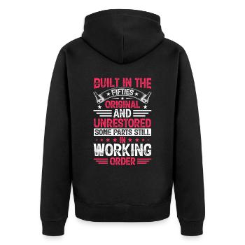 Built In Fifties 50's Birthday - Unisex Premium Organic Zip Hoodie - black - Back - Nico (187cm)