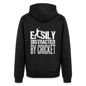 Easily Distracted By Cricket - Unisex Premium Organic Zip Hoodie - black - Back - Nico (187cm)