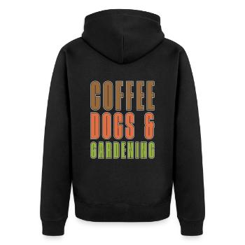 Hobbygärtner Garten Kaffee Gartenhund - Unisex Premium Bio Zip Hoodie - Schwarz - Hinten - Nico (187cm)