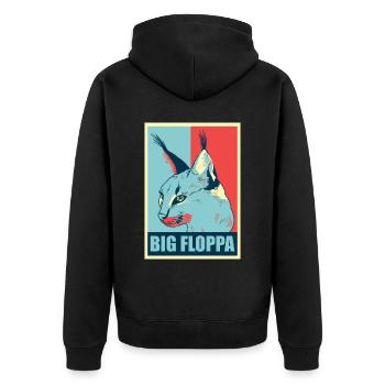 Big Floppa Caracal Cat Meme Retro - Unisex Premium Organic Zip Hoodie - black - Back - Nico (187cm)
