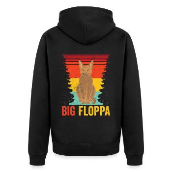 Big Floppa Karakal Katze Meme Retro - Unisex Premium Bio Zip Hoodie - Schwarz - Hinten - Nico (187cm)