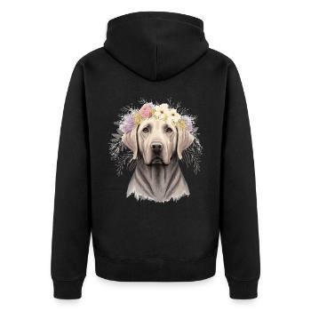 Mignon Labrador Retriever Fleur Couronne Chien de compagnie Flora - Veste à capuche bio Premium Unisexe - noir - Dos - Nico (187cm)