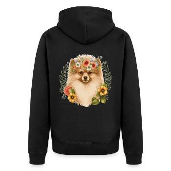 Cute Pomeranian Pom Flower Crown Pet Dog Breed Flo - Unisex Premium Bio Zip Hoodie - Schwarz - Hinten - Nico (187cm)