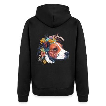 Cute Jack Russel Terrier Flower Crown Pet Dog Bree - Unisex Premium Bio Zip Hoodie - Schwarz - Hinten - Nico (187cm)
