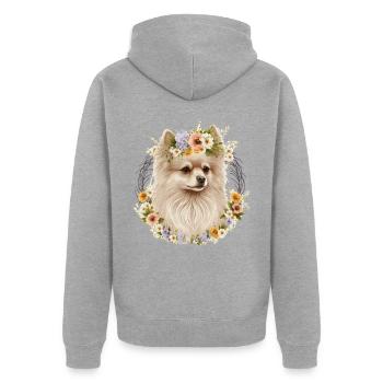 Fleur de Poméranie mignonne Couronne Race de chien de compagnie Flo - Veste à capuche bio Premium Unisexe - gris chiné - Dos - Nico (187cm)