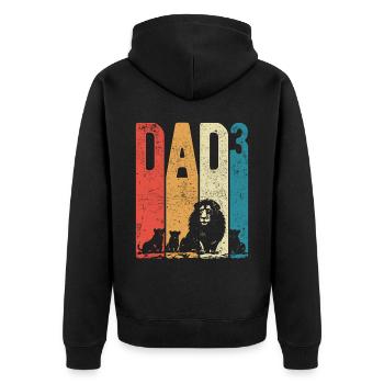 Dad Hoch 3 Papa Hoch 3 Kinder Dreifacher Papa Löwe - Unisex Premium Bio Zip Hoodie - Schwarz - Hinten - Nico (187cm)