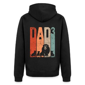 Dad Hoch 3 Papa Hoch 3 Kinder Dreifacher Papa Löwe - Unisex Premium Bio Zip Hoodie - Schwarz - Hinten - Nico (187cm)