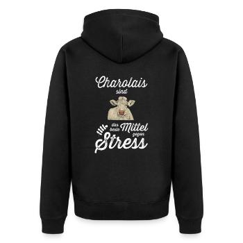 Charolais Rind I Frankreich Rinderzucht für - Unisex Premium Bio Zip Hoodie - Schwarz - Hinten - Nico (187cm)