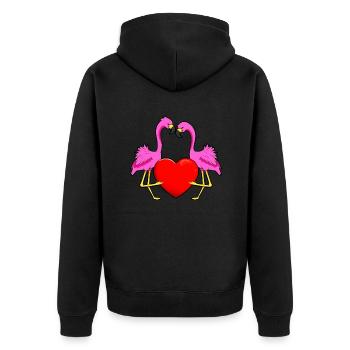 Flamingo Love - Unisex Premium Bio Zip Hoodie - Schwarz - Hinten - Nico (187cm)
