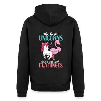 Flamingo Einhorn - Unisex Premium Bio Zip Hoodie - Schwarz - Hinten - Nico (187cm)